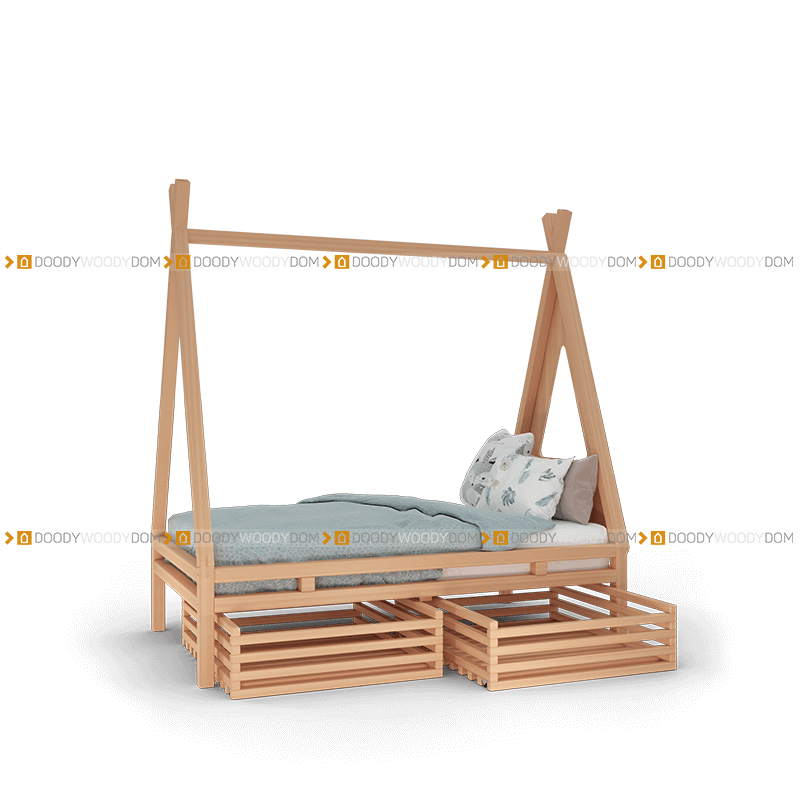 Кровать-вигвам с выкатными реечными ящиками